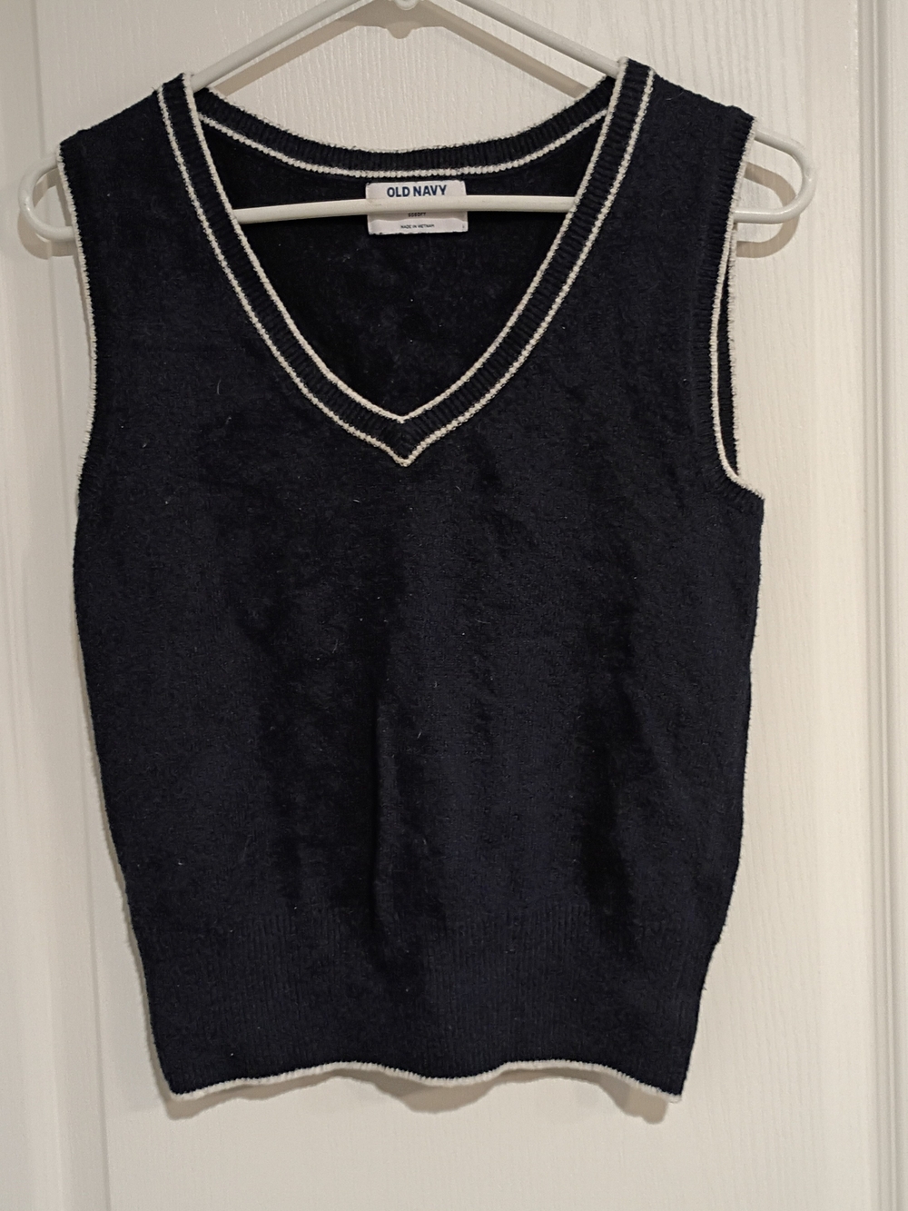 Old Navy - Navy Color V-Neck Knit Sweater Vest with White Trim - XS